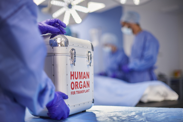 Photo shows human organ transplant box during surgery